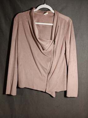 Mote Dusty Pink Faux Suede Drape Front Zip Jacket Women’s Medium Soft Moto Style